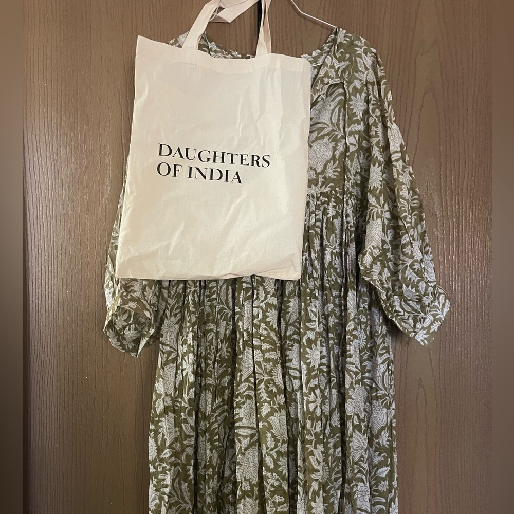 Daughters of India Kyra Maxi Dress- Olive Green, small. NWT